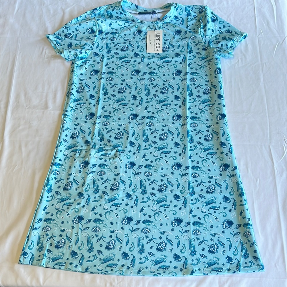 Cabana Life Blue Paisley Cabana Shift Dress Short Sleeve Size M NWT
